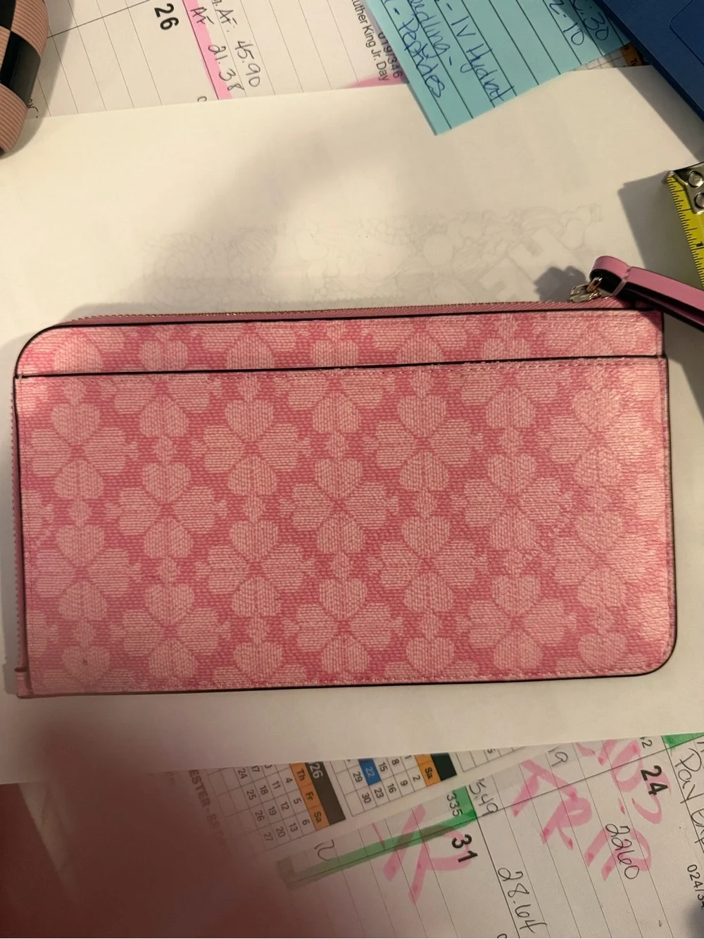 kate spade Pink Floral Zip Wristlet Clutch with Wrist Strap